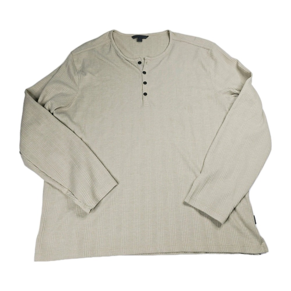 John Varvatos XL Mens Henley Shirt Long Sleeve Waffle Knit‎ Beige Casual Peru
